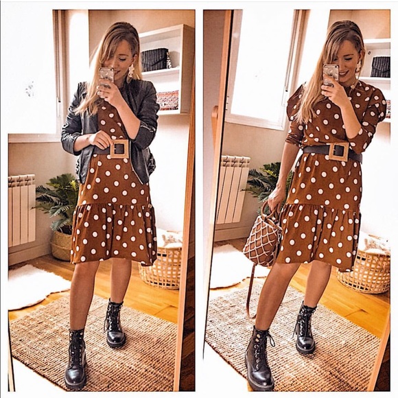 GORGEOUS ZARA NWT Polka Dot Brown Dress - Picture 2 of 7